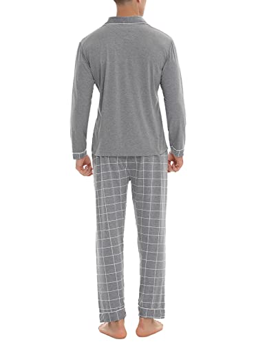 NC Pijama Hombre Largo Algodón con Mangas Largas Comfortable 2 Piezas Conjunto de Pijama Largo Hombre a Rayas Cuello Redondo Ropa de Dormir Suave Cómodo