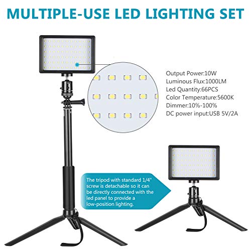 Neewer 2-Pack Luz LED Video 5600K Regulable con Soporte Trípode Ajustable/Filtros de Color para Tablero de Mesa/Angulo Bajo,Iluminación LED Colorida,Retrato Producto Fotografía Video Youtube