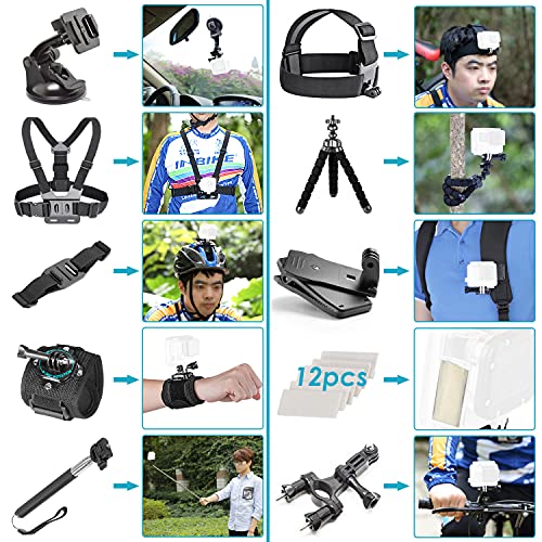 Neewer 50 en 1 Kit de Accesorios para Cámara de Acción, Compatible con GoPro Hero10 / Hero9 / Hero8 / Hero7, GoPro Max, GoPro Fusion, Insta360, DJI Osmo Action, AKASO, APEMAN, Campark, SJCAM