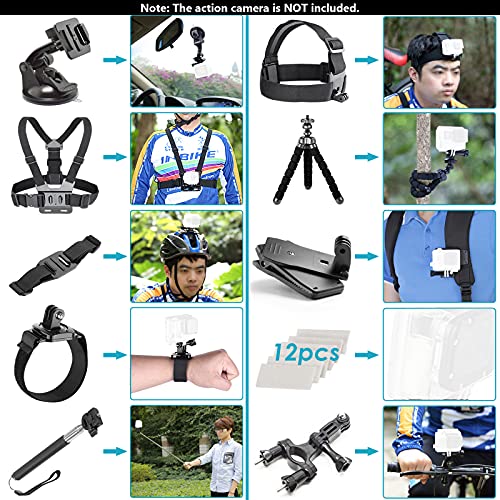 Neewer Kit de Accesorios de Cámara de Acción 58 en 1 para GoPro Hero 9 8 MAX 7 6 5 4 Negro 2018 Sesión, SJ4000/5000, para Nikon y Sony Deporte DV para Montar Camping y Más