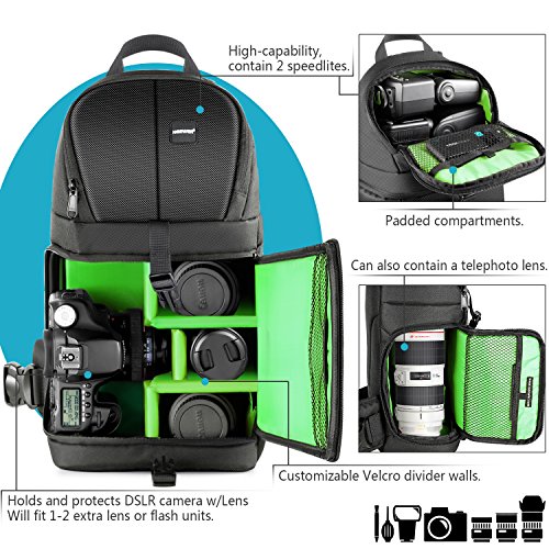 Neewer Professional Mochila Peso 653g la Viene con Bolsillos para Accesorios Protección Contra la Lluvia Compatible con Cámara Nikon Canon Sony y otras Cámaras y Lentes DSLR Trípode(Verde)