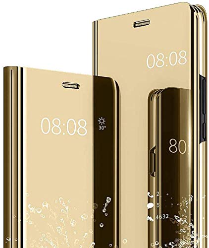 NEINEI Funda para OPPO Reno 4Z 5G,Funda Moda Flip Espejo Inteligente Caso,Vista Clara Cuero Carcasa con Soporte Protección Case Cover para OPPO Reno 4Z 5G,Oro