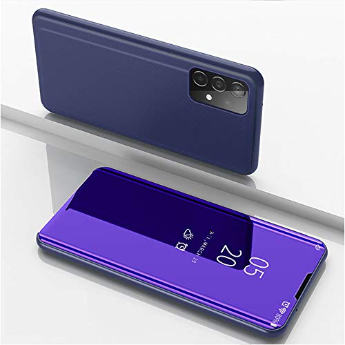 NEINEI Funda para Samsung Galaxy A52/A52s 5G,Moda Funda Flip Espejo Inteligente Caso Cuero Carcasa con Función de Soporte,PC/PU Vista Clara Protección Phone Case Cover,Morado