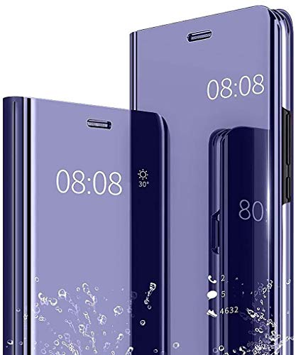 NEINEI Funda para Samsung Galaxy A52/A52s 5G,Moda Funda Flip Espejo Inteligente Caso Cuero Carcasa con Función de Soporte,PC/PU Vista Clara Protección Phone Case Cover,Morado