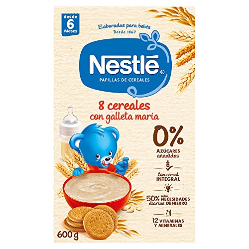 Nestlé Papilla 8 cereales con galleta María - Alimento Para bebés - Paquete de 6x600 g - Total: 3.6kg