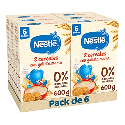 Nestlé Papilla 8 cereales con galleta María - Alimento Para bebés - Paquete de 6x600 g - Total: 3.6kg