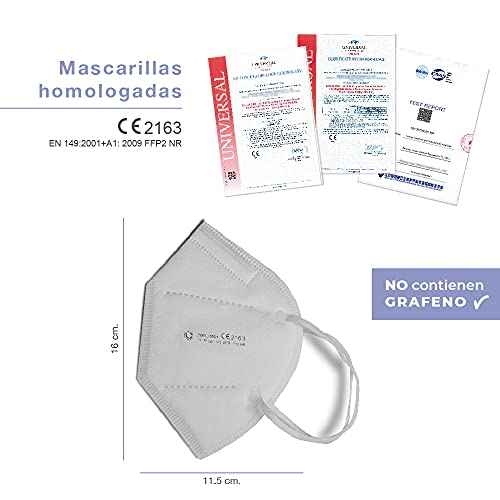 NEWTECK Mascarillas FFP2 50 Unidades Homologadas CE 2163. Mascarillas FFP2 Blancas con Alta eficiencia Filtración, Packs Individuales, Normativa UNE-EN 149:2001+A1:2009, Transpirables. SIN GRAFENO