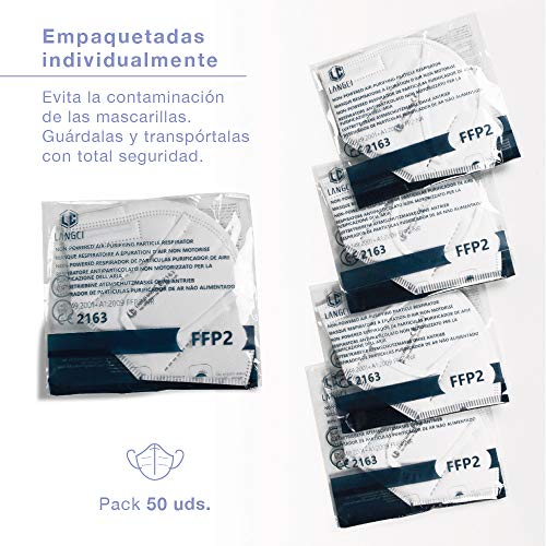 NEWTECK Mascarillas FFP2 50 Unidades Homologadas CE 2163. Mascarillas FFP2 Blancas con Alta eficiencia Filtración, Packs Individuales, Normativa UNE-EN 149:2001+A1:2009, Transpirables. SIN GRAFENO