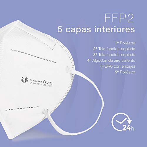 NEWTECK Mascarillas FFP2 50 Unidades Homologadas CE 2163. Mascarillas FFP2 Blancas con Alta eficiencia Filtración, Packs Individuales, Normativa UNE-EN 149:2001+A1:2009, Transpirables. SIN GRAFENO