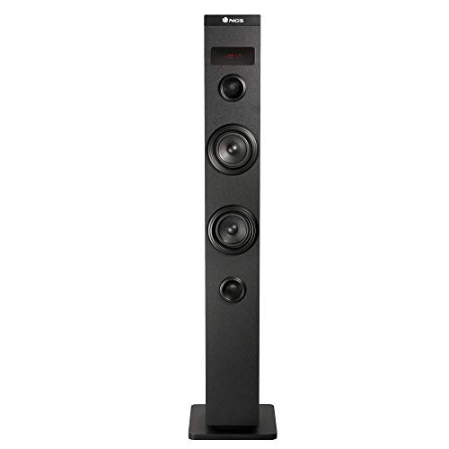 NGS Sky Charm - Torre de Sonido Bluetooth 50W con Mando a Distancia, Entrada Óptica, USB, Radio FM y AUX IN (Color Negro)