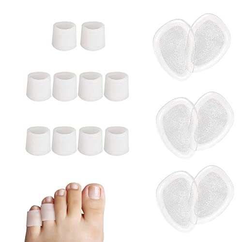 NITAIUN 10 Piezas Protector Dedos Pie y 6 Piezas Plantillas de Zapatos Medio Almohadillas del Antepié Silicona Dedos Martillo Toe Protector para Alivio el Dolor Prevenir Ampollas Callos