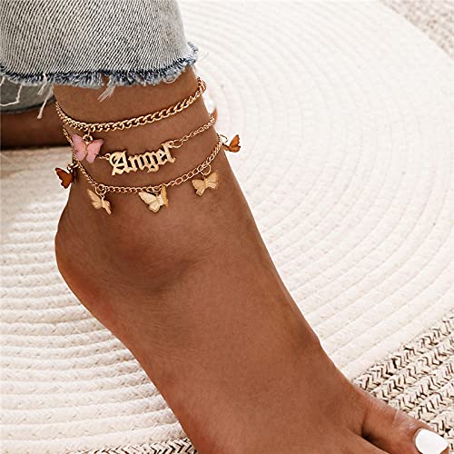 NIUBKLAS Tobillera Pulsera Pulsera de Tobillo de Mariposa Multicapa Chaqueta Simple Bohemia para Mujer Cubierta de pie de Tobillo Dorado Walk -50261