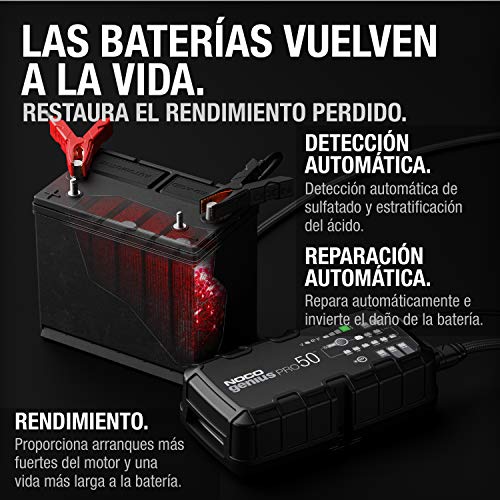 NOCO GENIUSPRO50, 50A cargador de batería automático inteligente portátil de 6V, 12V y 24V, mantenedor de batería y desulfador para auto, camión y caravana