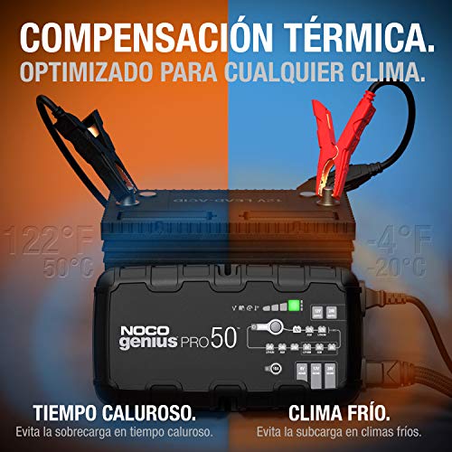 NOCO GENIUSPRO50, 50A cargador de batería automático inteligente portátil de 6V, 12V y 24V, mantenedor de batería y desulfador para auto, camión y caravana