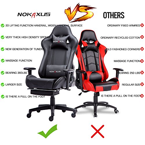 NOKAXUS - Silla de Oficina para Videojuegos tamaño Grande Respaldo Alto Asiento de Carreras con masajeador Soporte Lumbar y reposapiés retráctil Ajuste de 90-180 Grados del Respaldo (Yk-6008-black)