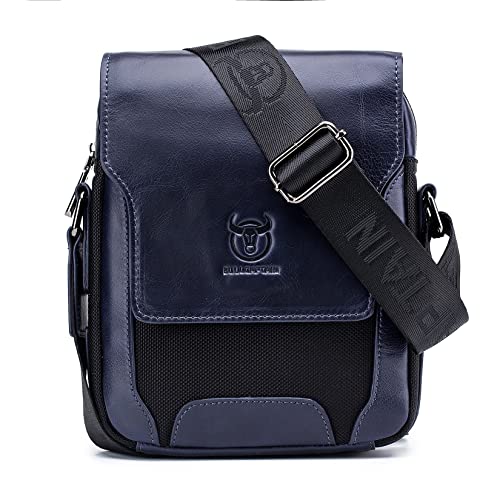 Nuevo bolso bandolera para hombre, de piel, estilo informal, bolso de negocios, trabajo, estudio, personalidad, multibolsillos., azul,