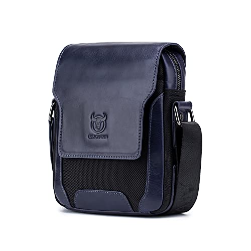 Nuevo bolso bandolera para hombre, de piel, estilo informal, bolso de negocios, trabajo, estudio, personalidad, multibolsillos., azul,