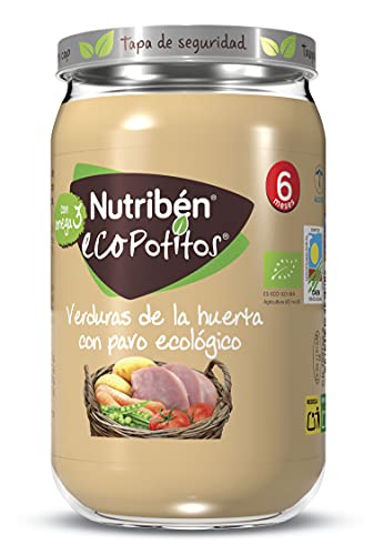 Nutribén EcoPotitos De Verduras De Huerta con Pavo - Ingredientes ecológicos- Desde Los 6 Meses, Pack de 6 x 235gr.