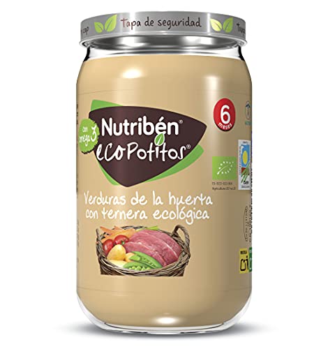 Nutribén EcoPotitos De Verduras de la Huerta con Ternera - Ingredientes ecológicos- Desde Los 6 Meses, Pack de 6 x 235 gr.