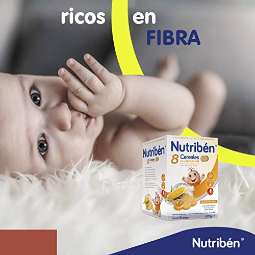 Nutribén Papilla 8 Cereales Con Un Toque De Miel Y Galletas María, Sin aceite de Palma - Alimento Para bebés- Desde Los 6 Meses- Pack De 6 unidades x 600 g