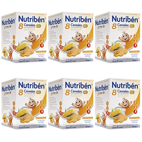 Nutribén Papilla 8 Cereales Con Un Toque De Miel Y Galletas María, Sin aceite de Palma - Alimento Para bebés- Desde Los 6 Meses- Pack De 6 unidades x 600 g