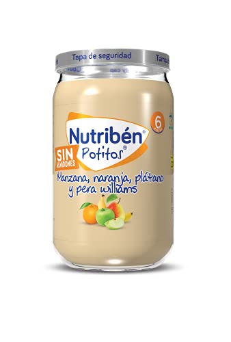 Nutribén Potitos pack Merienda, Introducción a la Manzana, Naranja, Plátano y Pera, Sin almidones , Desde los 4 meses, 3 bipacks (6 x 120gr)