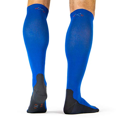 Occulto 1-2 Pares Medias de Compresion para Hombre y Mujer, Calcetines COMPRESIVOS 25-30mmHG para Deporte, Viajes, Embarazo y REGENERACIÓN 2 Pares | Azul,Gris 39-42