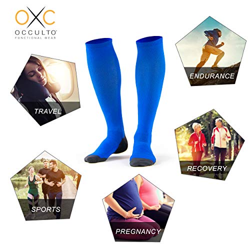 Occulto 1-2 Pares Medias de Compresion para Hombre y Mujer, Calcetines COMPRESIVOS 25-30mmHG para Deporte, Viajes, Embarazo y REGENERACIÓN 2 Pares | Azul,Gris 39-42