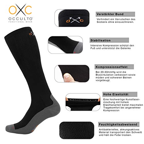 Occulto 1-2 Pares Medias de Compresion para Hombre y Mujer, Calcetines COMPRESIVOS 25-30mmHG para Deporte, Viajes, Embarazo y REGENERACIÓN 2 Pares | Azul,Gris 39-42