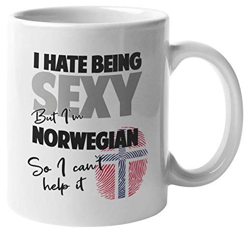 Odio ser sexy, pero soy noruega. Así que no puedo evitarlo. Divertida taza de regalo de café y té étnicos para mujer o hombre nacido en Noruega, residente, nativo de Noruega, habitante y lugareños