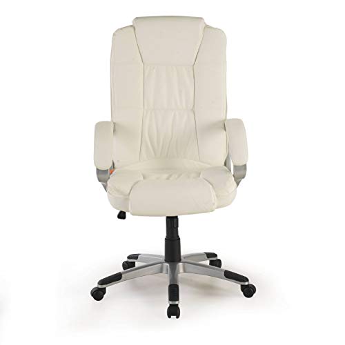 Ofichairs Sillón Baviera Silla de Escritorio Sillón de Oficina Silla de Oficina Sillón despacho simi Piel Respaldo Alto Brazos fijos Color Blanco