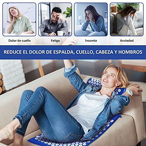 OMBAR Esterilla Acupresión Kit con Almohada para Acupuntura y Yoga, Kit de Masaje con Cojín Alivia el Dolor de Espalda y Cuello, Relaja los Músculos y Reduce el Insomnio