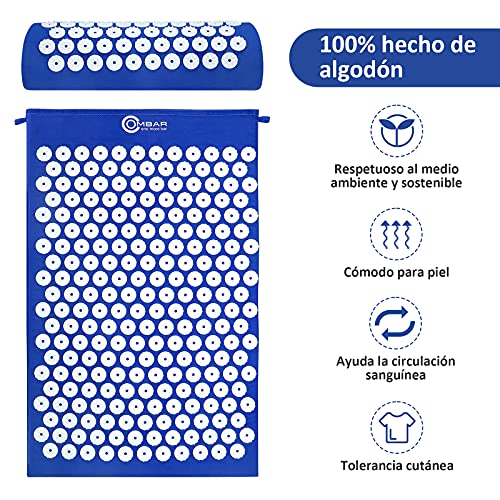 OMBAR Esterilla Acupresión Kit con Almohada para Acupuntura y Yoga, Kit de Masaje con Cojín Alivia el Dolor de Espalda y Cuello, Relaja los Músculos y Reduce el Insomnio