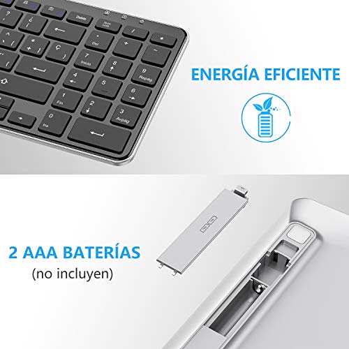 OMOTON Teclado Inalámbrico con USB, Teclado Español Ordenador Portátil Windows 7/8/10 con Teclas Numericas (2.4 GHz, inalámbrico, Windows) Negro