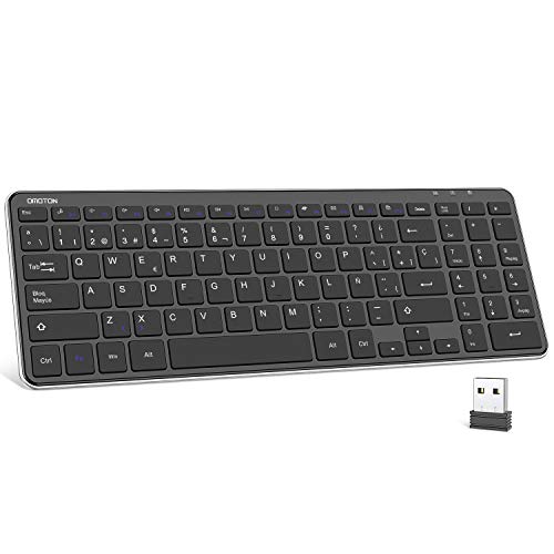 OMOTON Teclado Inalámbrico con USB, Teclado Español Ordenador Portátil Windows 7/8/10 con Teclas Numericas (2.4 GHz, inalámbrico, Windows) Negro