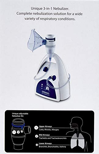 OMRON A3 Nebulizador de aerosol Complete 3 en 1: trata las vías respiratorias altas, medias y bajas, adecuado para resfriados, infecciones, alergias y asma