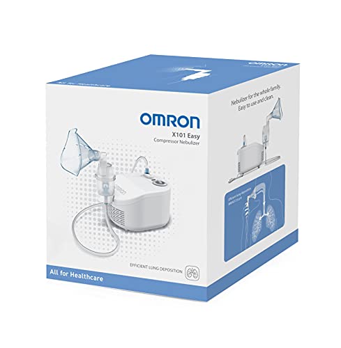 Omron Nebulizador Easy X101 con aerosol, trata condiciones respiratorias como el asma, la bronquitis, la alergia, la tos y los resfriados con facilidad, para adultos y niños