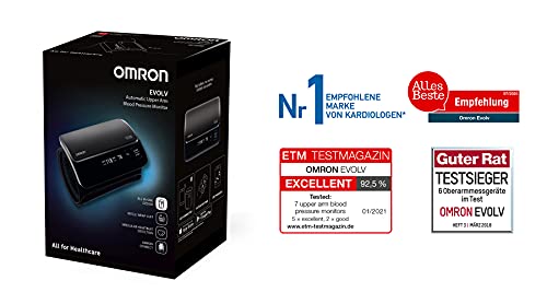 Omron Tensiómetro Evolv Smart inalámbrico todo en uno con Bluetooth, monitor para la presión arterial, compatible con dispositivos smartphone, para tu hogar