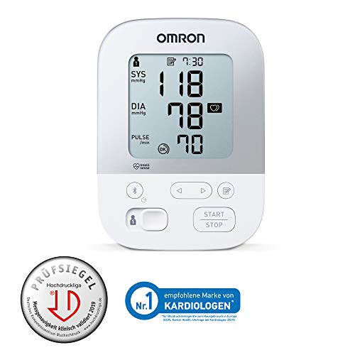 Omron Tensiómetro X4 Smart, Monitor para la presión arterial, aprobado por la protección de consumidores + Adaptador de corriente AC para tensiómetro M2, M3, M6, M7, inhalador C803