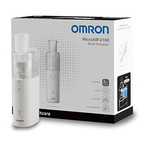 OMRON U100 - Inhalador portátil, eficaz y silencioso, permite inhalar las partículas en cualquier posición + OMRON - Adaptador de corriente para inhalador portátil OMRON Microair U100