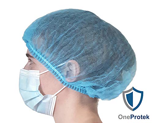 OneProtek -100 Gorros desechables no tejido - Gorro protectore para el cabello - Resistente, doble elásticos y antipolvo - Azul