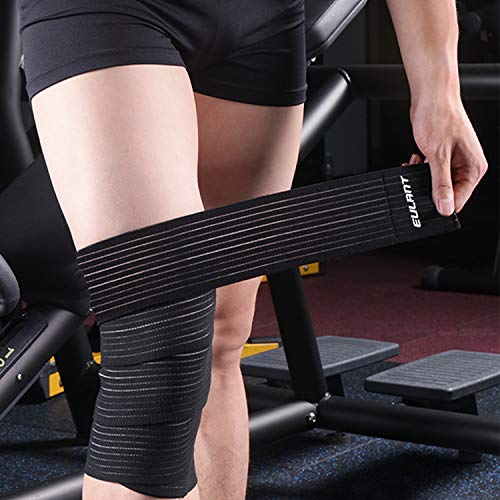 ONTYZZ Vendaje de Rodilla Abrazadera 1 Par Alta Elasticidad Envoltura de Compresión de Muslo para Aliviar Esguince de Dolor Muscular Lesión Deportiva Soporte Envolvente para Pantorrillas Negro/180cm