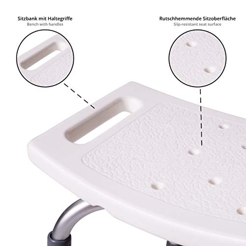 ONVAYA® Taburete de baño | taburete de la ducha | de altura ajustable 150kg | + mango de la bañera | asa de la bañera | maneje