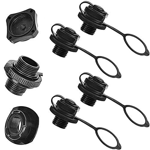 opamoo Adaptador de Válvula de Aire, 4 Piezas Válvula de Aire de Bote Barco Inflable de Piragua Kayak Canoa Colchón Inflable Colchoneta Hinchable, para Balsa de Goma Balsa Kayak Piscina (Negro)