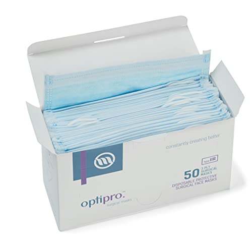 OptiPro Mascarillas Quirúrgicas, Caja de Mascarillas 50 uds, Certificación CE, Tipo IIR, Mascarillas Homologadas con 3 Capas Protectoras, Alta Capacidad de Filtrado, Mascarillas Desechables