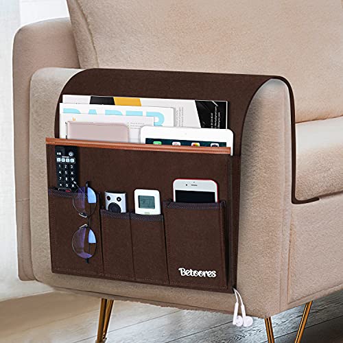 Organizador de sofá grande, Bolsillo Bandeja para Silla, Bolsa de almacenamiento para reposabrazos de sofá antideslizante con 6 bolsillos, para Revistas Teléfono, Remota de TV, Gafas - Marrón