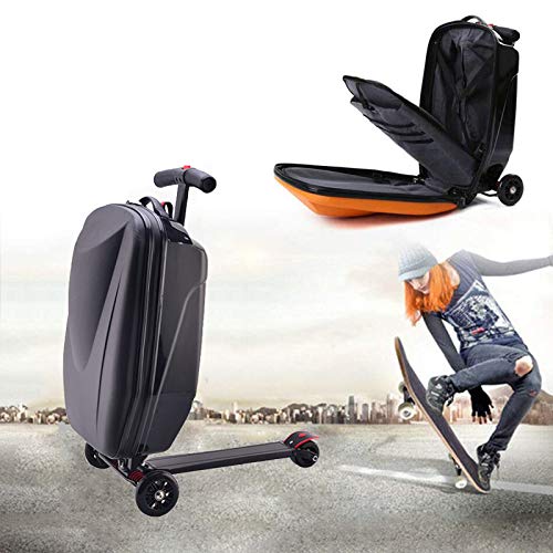 ORPERSIST Trolley Scooter Maleta Plegable Estirable Portátil Kick-Junta Estuche Viaje con 3 Ruedas Patinete 2 En 1 para Niño Adulto 55×34×30Cm,Negro