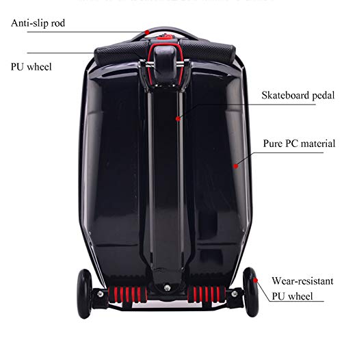 ORPERSIST Trolley Scooter Maleta Plegable Estirable Portátil Kick-Junta Estuche Viaje con 3 Ruedas Patinete 2 En 1 para Niño Adulto 55×34×30Cm,Negro