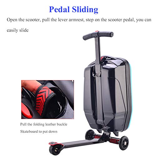 ORPERSIST Trolley Scooter Maleta Plegable Estirable Portátil Kick-Junta Estuche Viaje con 3 Ruedas Patinete 2 En 1 para Niño Adulto 55×34×30Cm,Negro