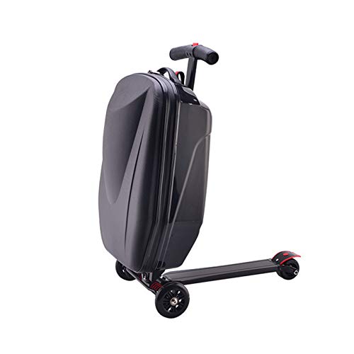 ORPERSIST Trolley Scooter Maleta Plegable Estirable Portátil Kick-Junta Estuche Viaje con 3 Ruedas Patinete 2 En 1 para Niño Adulto 55×34×30Cm,Negro